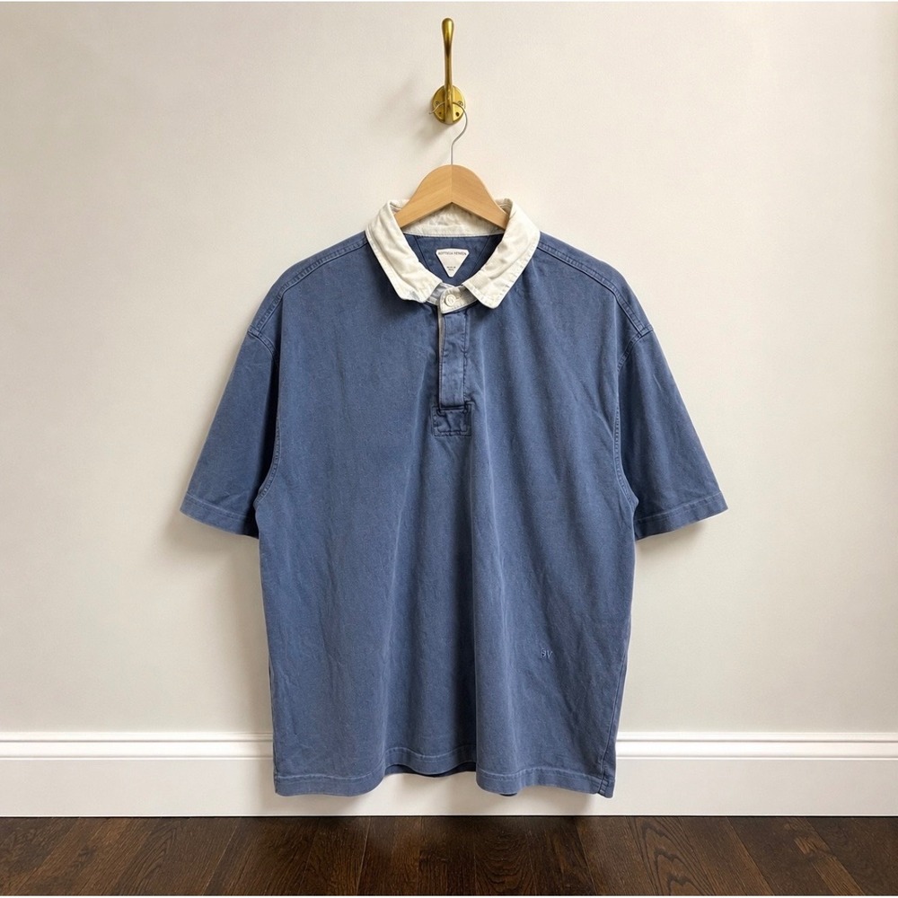 Bottega Veneta Mens Blue Short Sleeve Rugby Polo Shirt Made in Italy Size S